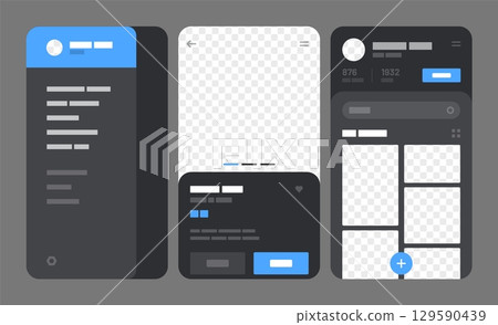 Mobile app concept. Flowchart with UI elements. Mobile app concept. Flowchart with UI elements. 129590439