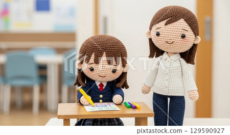 High school students with their teachers at an after-school day care center 129590927