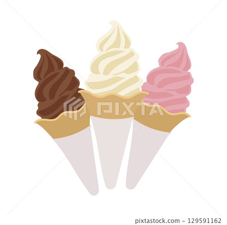 Three types of soft serve ice cream cone illustration Three types of soft serve ice cream cone illustration 129591162