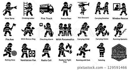 Firefighter Activity Icon Set 129591466