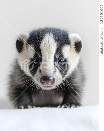 black and white kitten on a badger 129591605