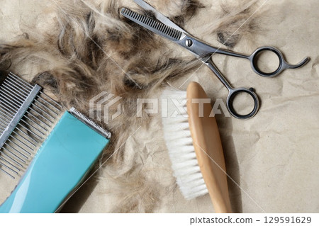 在家自行修剪狗毛和美容用品 在家自行修剪狗毛和美容用品 129591629