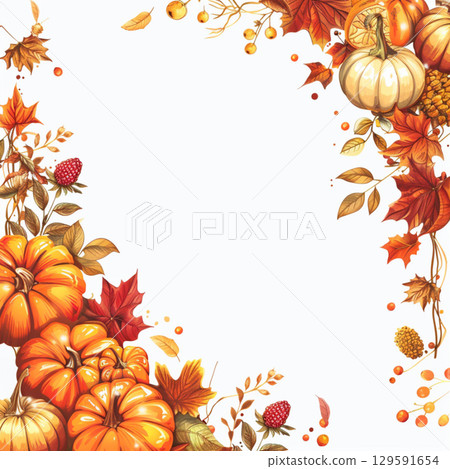 Autumn frame of watercolor pumpkins on white background. Decor for Halloween, Thanksgiving. Autumn frame of watercolor pumpkins on white background. Decor for Halloween, Thanksgiving. 129591654
