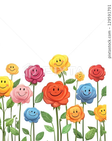 Cheerful_cartoon_roses-插圖素材 [129591701] - PIXTA圖庫
