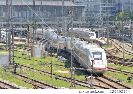 Intercity Express ICE train at Munich Central Station Intercity Express ICE train at Munich Central Station 129592164