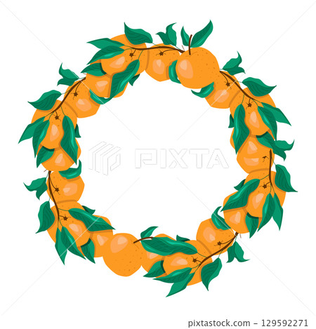 Orange wreath with fruit and flowers Orange wreath with fruit and flowers 129592271
