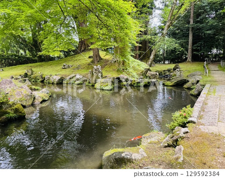 Kitabatake Shrine, Mie Prefecture, surrounded by fresh greenery Kitabatake Shrine, Mie Prefecture, surrounded by fresh greenery 129592384