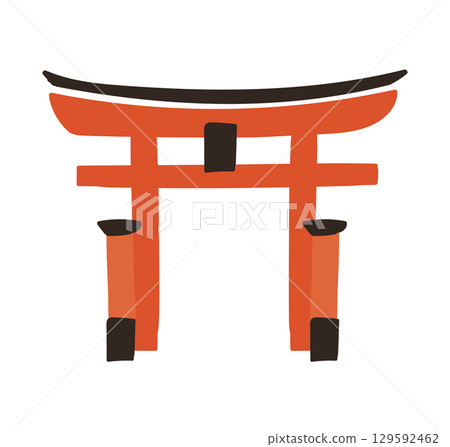 嚴島神社標誌性朱紅色鳥居的簡單插圖 129592462