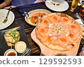 Salmon and salmon roe pizza 129592593