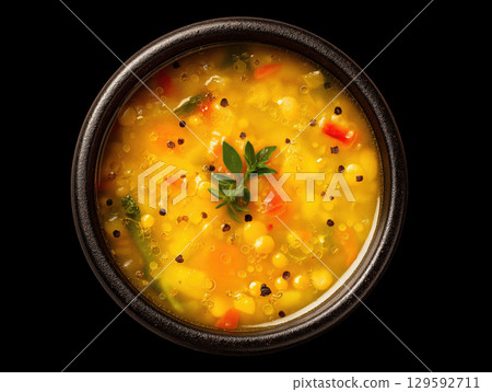 Warm and comforting Lentil soup  with vegetables 129592711