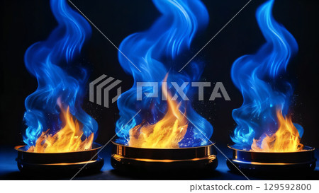 夢幻般的藍色和橙色火焰(三火焰藝術) 夢幻般的藍色和橙色火焰(三火焰藝術) 129592800