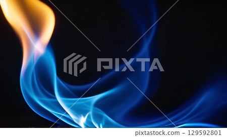 藍色和橙色的火焰描繪出優雅的曲線 129592801