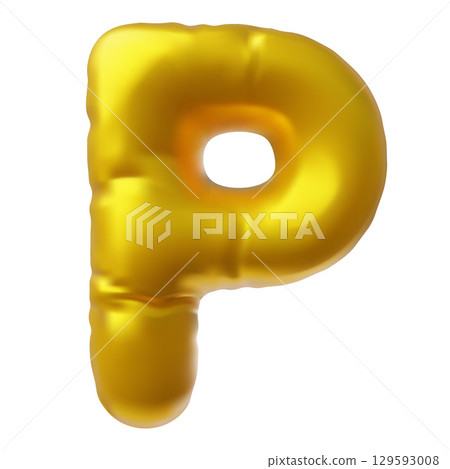 English alphabet uppercase letter P from golden air inflated balloon 3D vector icon, foil type symbol, puffy font sign 129593008