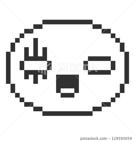 Scared kawaii emoji emoticon vector pixel art, black outline 8 bit surprised expression round face with strange eyes 129593059