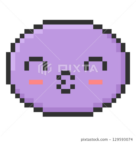 Happy kawaii emoji emoticon with kiss lips gesture pixel art, purple outline enamored flirt face, 8 bit love expression Happy kawaii emoji emoticon with kiss lips gesture pixel art, purple outline enamored flirt face, 8 bit love expression 129593074