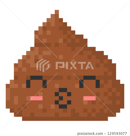 Pixel kawaii poop, brown color, with cute kissing face, 8 bit icon. 129593077