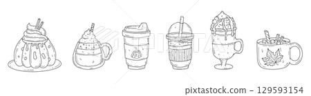 Doodle autumn drinks set 129593154