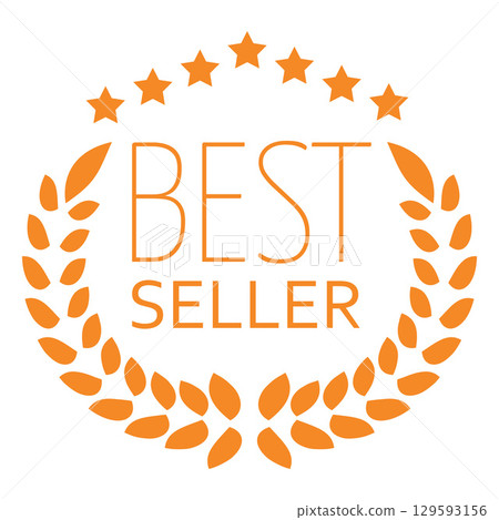 Best seller award badge with laurel wreath and stars vector icon, gold achievement medal, winner quality business label 129593156