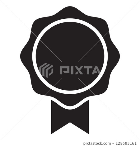 Premium quality round badge with ribbon tape, vector high qualification seal emblem, black medal stamp, achievement mark 129593161