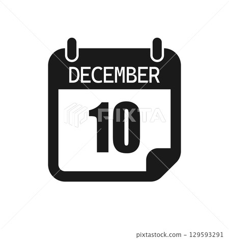 Vector icon page day calendar - 10 December month Vector icon page day calendar - 10 December month 129593291