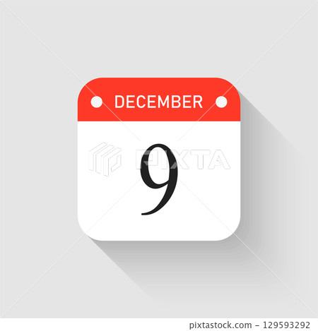 Vector icon page day calendar - 9 December month Vector icon page day calendar - 9 December month 129593292