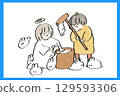 Mochi-pounding rabbit and girl 129593306