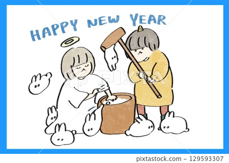 Mochi-pounding rabbit and girl (with text) Mochi-pounding rabbit and girl (with text) 129593307