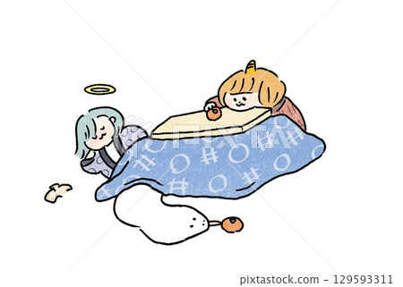 坐在被爐裡的女孩和蛇 129593311
