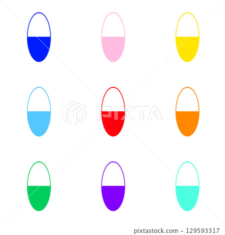 Nine colorful oval capsules in flat design 129593317