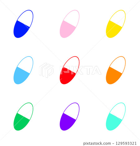 Nine oval colorful capsules in flat design Nine oval colorful capsules in flat design 129593321