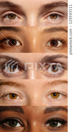 Digital poster with row of diverse human eyes with unique colors and textures 129593511