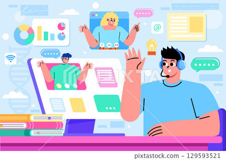 Hand drawn flat Modern Cartoon Art for Digital Education Illustration 129593521