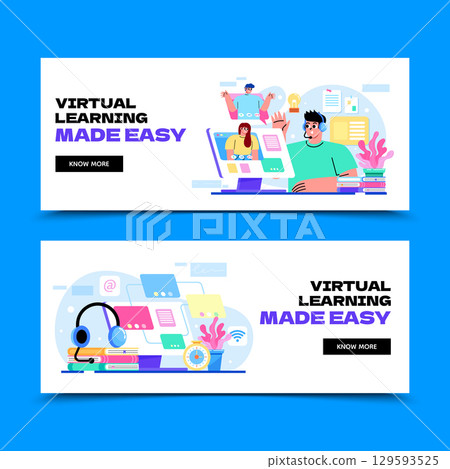 Hand Drawn Flat Design Illustrations of Online Courses Set 129593525