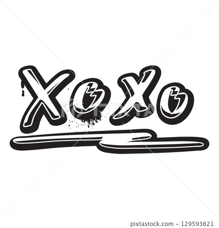 Spray painted graffiti XOXO text, vector black spray paint textured stylized typographic street art, aerosol lettering Spray painted graffiti XOXO text, vector black spray paint textured stylized typographic street art, aerosol lettering 129593621