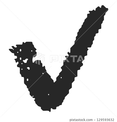 Tick mark sign, hand drawn with charcoal or black marker. 129593632