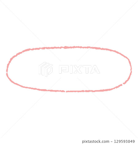 Oval frame, hand drawn with red pencil or marker, child's drawing. Oval frame, hand drawn with red pencil or marker, child's drawing. 129593849