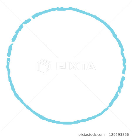 Empty round outline frame with jagged line, blue color. Pencil sketch. Empty round outline frame with jagged line, blue color. Pencil sketch. 129593866