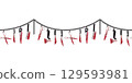 Halloween Zombie Vampire Party seamless border vector pattern. Bloody knife, handsaw cartoon design element. Halloween horror symbol set isolated. 31 October holiday banner background, frame template 129593981