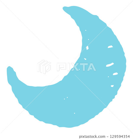 Pencil sketch by hand of crescent moon, blue color, with jagged edges. Pencil sketch by hand of crescent moon, blue color, with jagged edges. 129594354