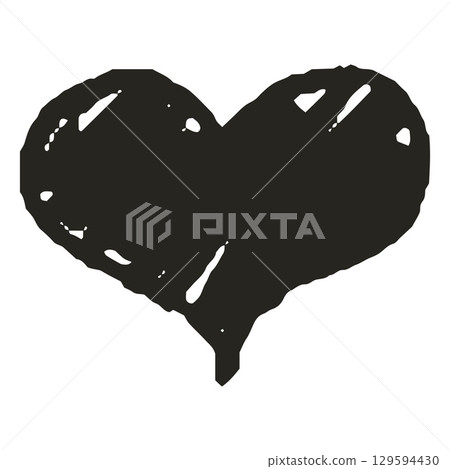 Heart, black, hand drawn with a pencil or marker, filled shape with jagged edges. 129594430