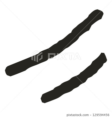 Black hand drawn crayon two stripes, pencil or charcoal texture strokes, chalk curve lines, vector kids doodle scribble 129594456