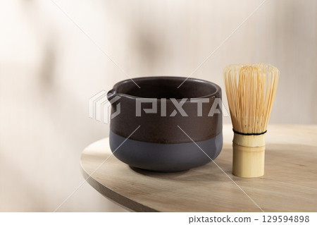 Chasen bamboo whisk and Chawan for authentic Matcha. 129594898