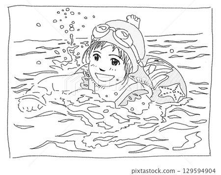 孩子在游泳池裡玩耍 129594904