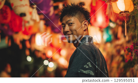 An elegant moment for men enjoying the evening festival 129595051