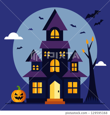 halloween party invitation design with cemetery and pumpkins. halloween greeting card or poster template. halloween party invitation design with cemetery and pumpkins. halloween greeting card or poster template. 129595168