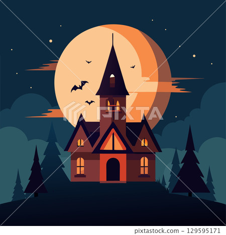halloween party invitation design with cemetery and pumpkins. halloween greeting card or poster template. halloween party invitation design with cemetery and pumpkins. halloween greeting card or poster template. 129595171
