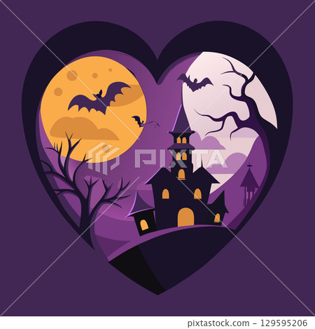 halloween party invitation design with cemetery and pumpkins. halloween greeting card or poster template. halloween party invitation design with cemetery and pumpkins. halloween greeting card or poster template. 129595206