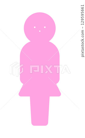 Pink pictogram of a standing woman - simple and cute full-body silhouette icon Pink pictogram of a standing woman - simple and cute full-body silhouette icon 129595661