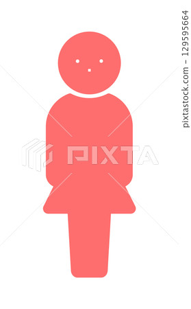 Red pictogram of a standing woman - simple and cute full-body silhouette icon Red pictogram of a standing woman - simple and cute full-body silhouette icon 129595664