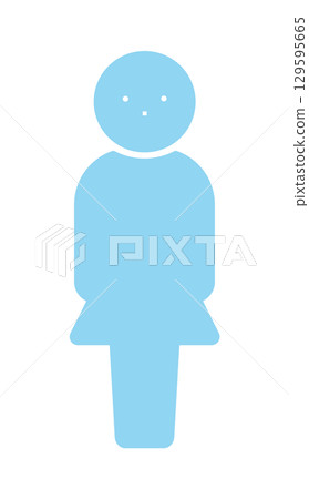 Light blue pictogram of a standing woman - simple and cute full body silhouette icon 129595665